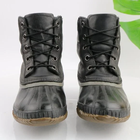 Sorel Womens Cheyenne Duck Boots Size 9 Waterproof Black Leather Lace Up Booties - Picture 2 of 10